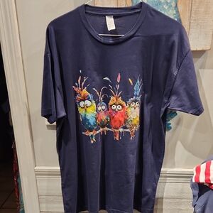 EUC Top Ten Navy Graphic Parrots T-Shirt Sz XL 100% Cotton